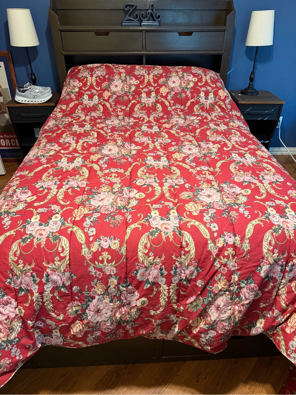 Vintage Red Floral KING Ralph Lauren Danielle Marseilles Comforter Reversible